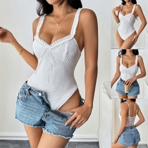 Fashion Ruffle Sweetheart Neckline Cami Lace Bodysuit