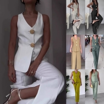 Fashion Two-piece Set Consist of Vest and Pants with Side Slit