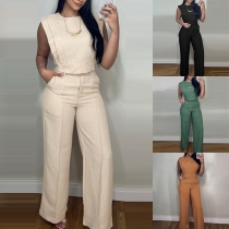 Fashion Two-piece Set Consist of Crop Top and Straight-cut Pants