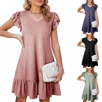 Fashion V-neck Ruffle Sleeveless Mini Dress
