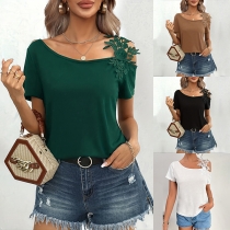 Fashion Floral Jacquard Crew Neck Short Sleeve Shirt