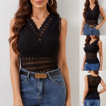 Sexy Lace V-neck Sleeveless Shirt