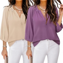 Fashion Button Crew Neck Elbow Sleeveless Shirt