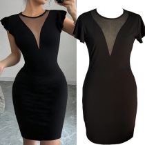Elegant Slim Fit  Solid Color Round Neck Design Dress