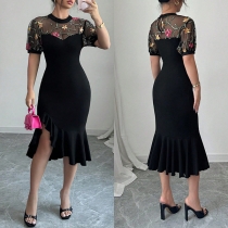 Stylish Waist Skirt featuring Mesh Jacquard Stitching and Contemporary Asymmetric Hemline