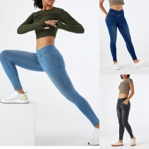 Fashion Irregular Waistline Skinny Denim Jeans for Sports