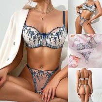 Sexy Floral Embroidered Semi-through Two-piece Lingerie Set