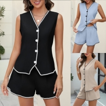Casual Contrast Color Two-piece Set Consist of Vest and Shorts
