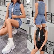 Fashion Denim Two-piece Set Consist of Crop Vest and Shorts