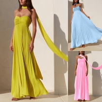 Sleeveless Solid Color Tube Top Pleated Dress