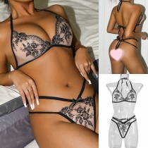 Fashionable Simple Strap Transparent Flower Embroidered Sexy Lingerie