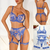 Mesh Embroidered Lingerie Set - Hollow Flower Design with Sheer Details