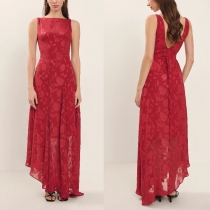 Backless Slim Fit with Jacquard Pattern and Irregular Hem  Lace Dress
