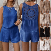 Fashion Two-piece Set Consist of Back Lace Spliced Shirt and Shorts