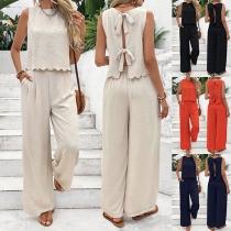 Fashion Two-piece Set Consist of Back Self-tie Shirt and Straight-cut Pants
