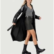 Street Fashion Lapel Long Sleeve Artificial Leather PU Jacket