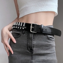 Vintage Rivet Square Buckle Artificial Leather PU Belt