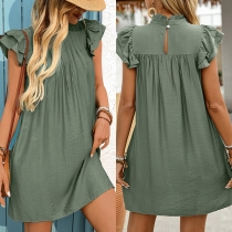 Fashion Ruffle Crew Neck Sleeveless Pleated Mini Dress