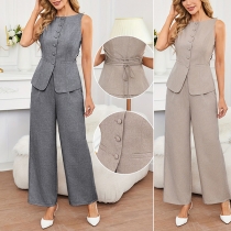 Fashion Two-piece Set Consist of Front Button Vest and Straight-cut Pants