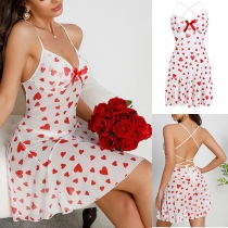 Fashion Heart Printed V-neck Nightwear Dress