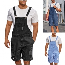 Casual Ripped Jean Style Distressed Denim Overalls