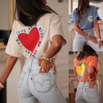 Casual Lemons Printed Crew Neck Short Sleeve Shirt