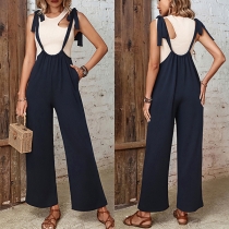 Fashion Self-tie Shoulder Strap Straight-cut Suspender Jumpsuit