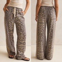 Fashion Leopard Printed Straight-cut Pants