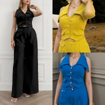 Fashion Two-piece Set Consist of Crop Vest and Straight-cut Pants