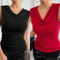 Fashion Draped Neck Sleeveless Shirt