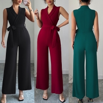 Minimalist Jumpsuit with Wide Leg Design and Defined Waistline
