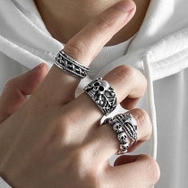 4-Piece Gothic Punk Ring Set with Skull and Heart Designs