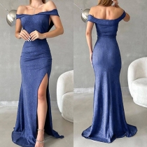 Fashion Bling-bling Off-the-shoulder Side Slit Maxi Party Dress