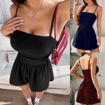 Fashion Solid Color Square Neck High-rise Cami Romper
