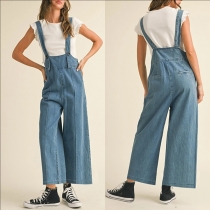 Retro-Style Loose Straight Denim Overalls