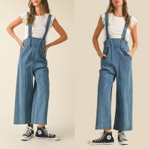 Retro-Style Loose Straight Denim Overalls
