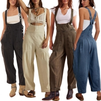 Loose Casual Side Pocket Sleeveless Denim Overalls