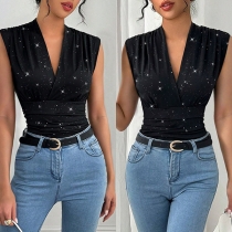 V-neck Sleeveless Top with Sparkling Sequin Embellishment