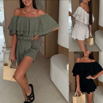 Fashion Solid Color Ruffle Off-the-shoulder Romper