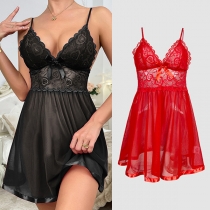 exy Mesh Nightdress with Lace Suspender Details
