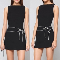 Waist-Hugging Solid Color Sleeveless Short Skirt