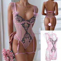 Elegant Bodysuit Featuring Embroidered Polka Dot Pattern on Delicate Mesh Material