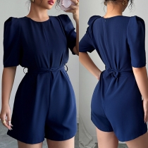 Fashion Crew Neck Puff Short Sleeve High-rise Romper