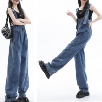 Retro Blue Denim Women's Overalls with Summer Design Combining Loose Fit and Slim Wide-Leg Floor-Length Silhouette