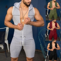 Men's Athletic Compression Jumpsuit with Hooded Design and Form-Fitting Silhouette