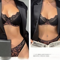 Cotton Underwear Set with Leopard Lace Detail