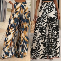 Fashion Floral Printed High-rise Wide-leg Pants