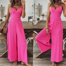 Fashion V-neck High-rise Wide-leg Texture Cami Jumpsuit