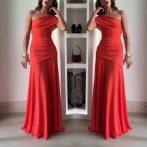 Fashion Solid Color Slant Shoulder Bodycon Maxi Dress