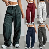 Casual Verticial Stripe Printed Straight-cut Pants
